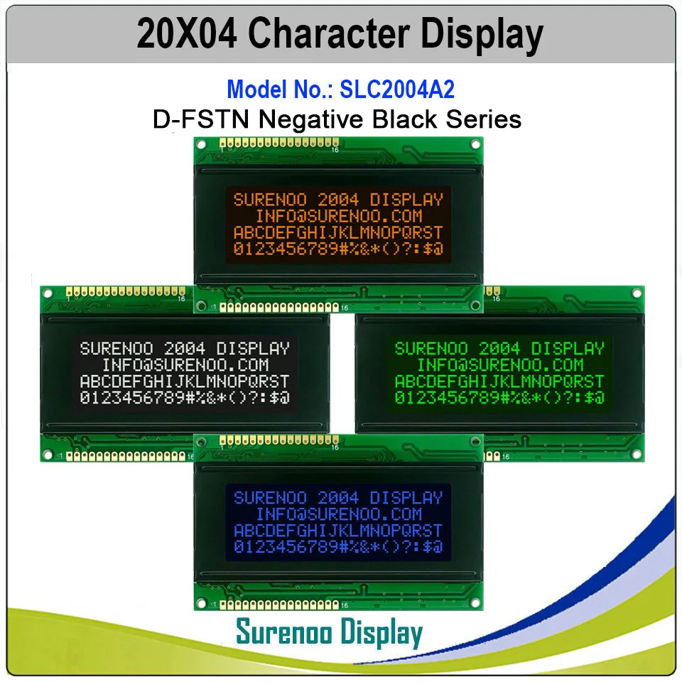 

Surenoo 204 20X4 2004 D-FSTN Character LCD Module Display Screen LCM English-Japanese with White Blue Orange Green LED Backlight