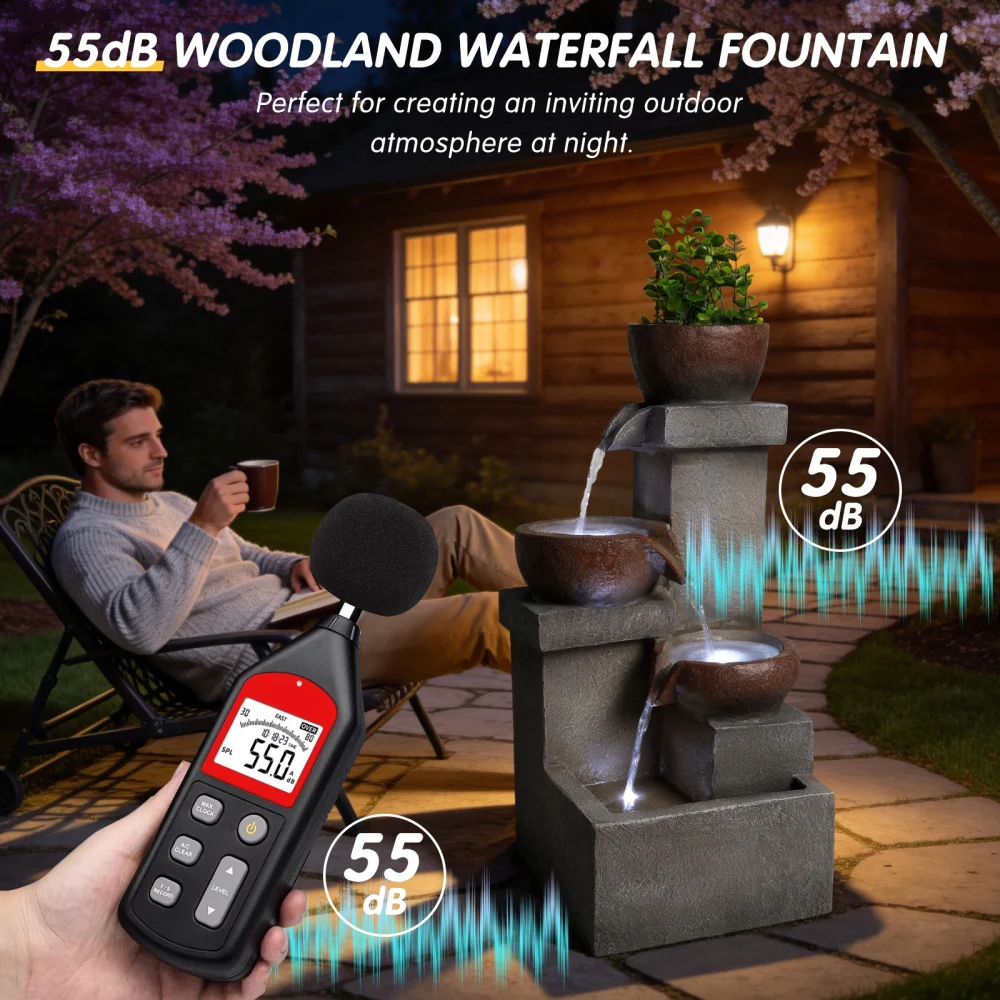 Outdoor Water Fountain Tiered Cascading Jar Waterfall Resin Garden Patio Decor with LED Lights view 6