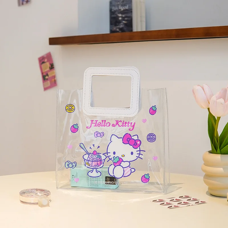 Mode Sanrio Cartoon Pvc Draagtas Kawaii Hello Kitty Kuromi My Melodie Cinnamoroll Anime Make-Up Tas Waterdichte Opbergtas Cadeau