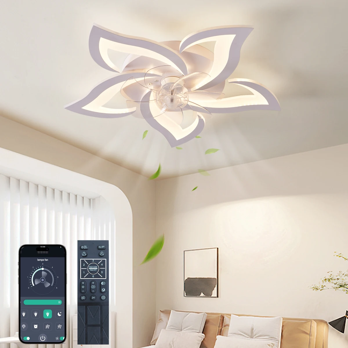 2026 New White Ceiling Fan Light with APP Control 3 Color Dimmable Timer for Living Room Dining Room Bedroom Luster