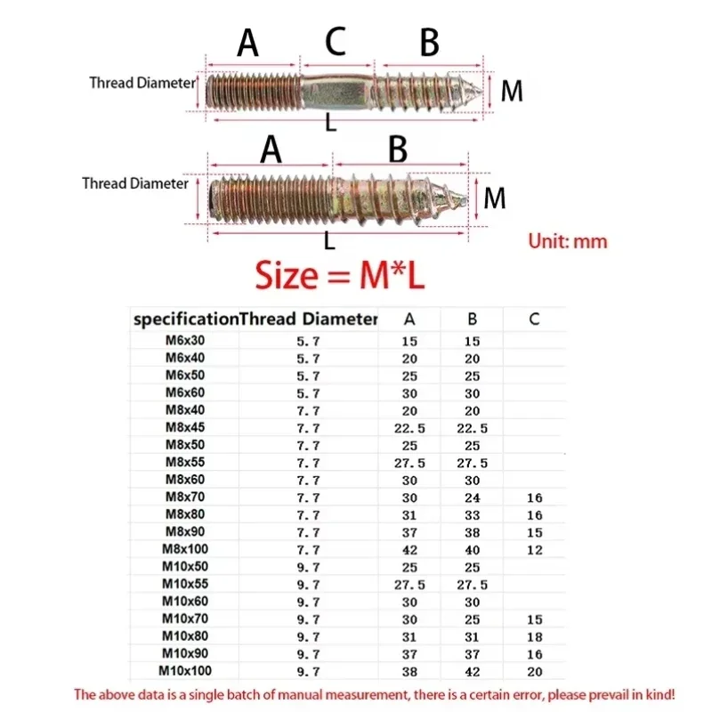 Stainless Steel Galvanized  Hanger Bolt Wood To Metal Dowels Double Ended Furniture Fixing Self Tapping Screws Wood Thread Stud