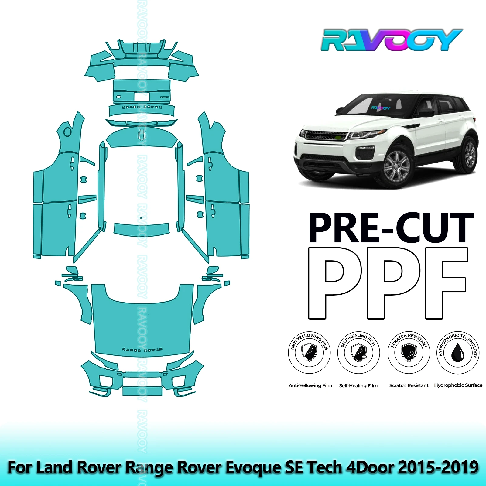 

8.5Mil Full Vehicle Precut PPF Paint Protection Film For Land Rover Range Rover Evoque SE Tech 4Door 2015-2019