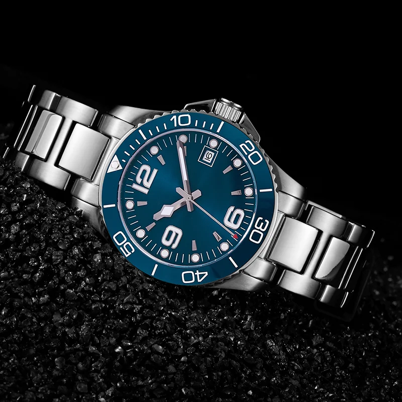 Phylida 40Mm Jam Tangan Penyelam Olahraga Biru Jepang Miyota Jam Tangan Pria Kristal Safir Otomatis untuk Pria Otomatis