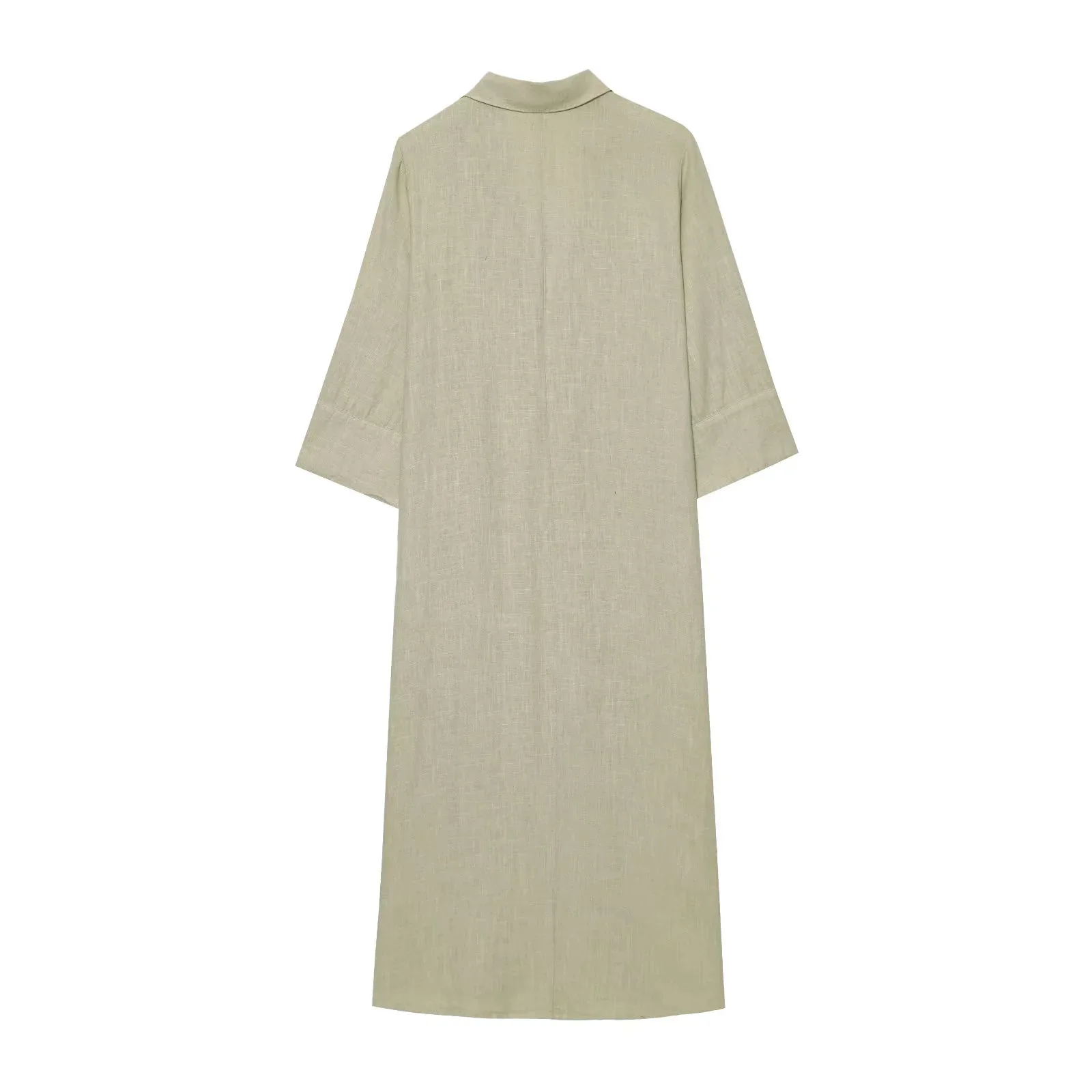 Vintage linho casual moda feminina vestido cor sólida botão meia manga fino ajuste longo vestido reto novo vestido de camisa de verão