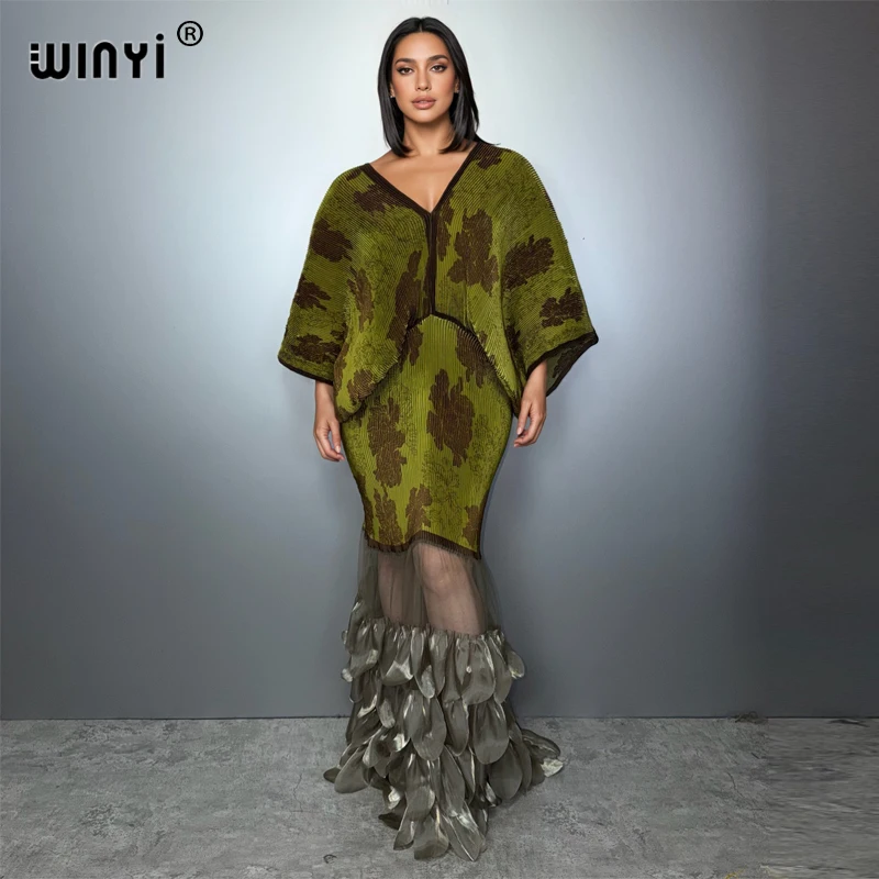 

WINYI Pleated Elastic loose dress beach cover up abaya dubai luxury party dress retro evening dress abaya muslim woman kaftan