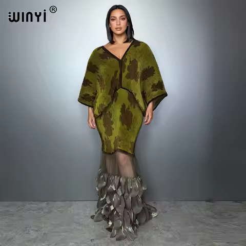 WINYI Pleated Elastic loose dress beach cover up abaya dubai luxury party dress retro evening dress abaya muslim woman kaftan