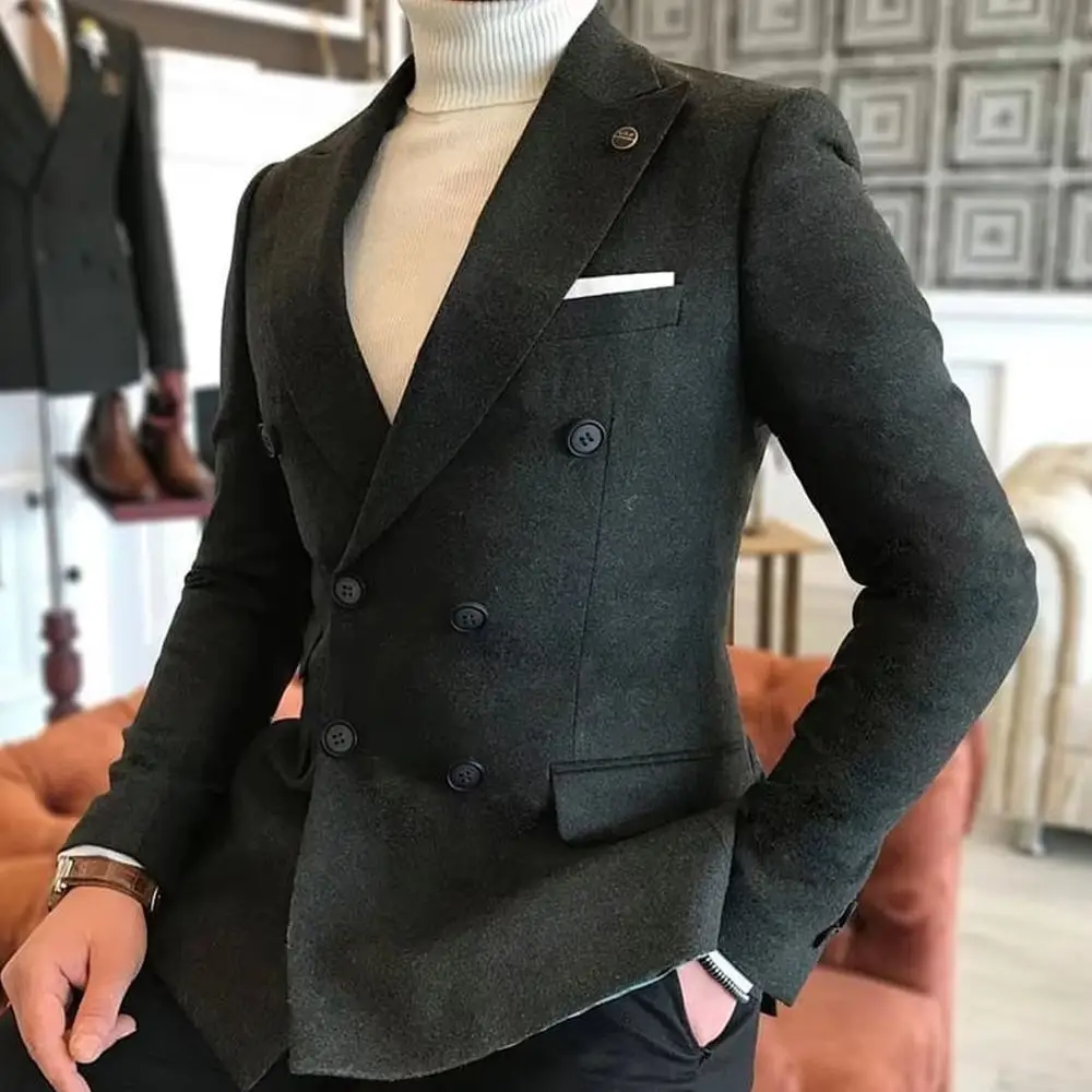 

Джентльменские зимние твидовые мужские деловые костюмы, смокинги для жениха, мужские пальто для выпускного вечера, комплекты брюк, двубортные (куртка + брюки)