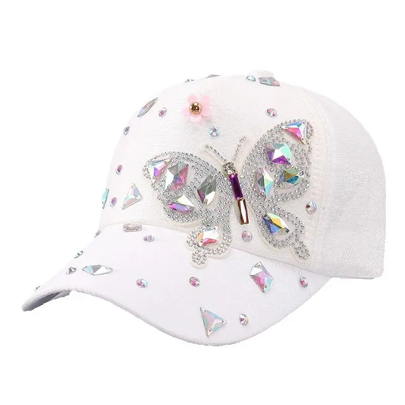 Colorful butterfly rhinestone baseball cap, women's butterfly glitter sunshade duckbill cap, in stock, women's baseball cap, spr