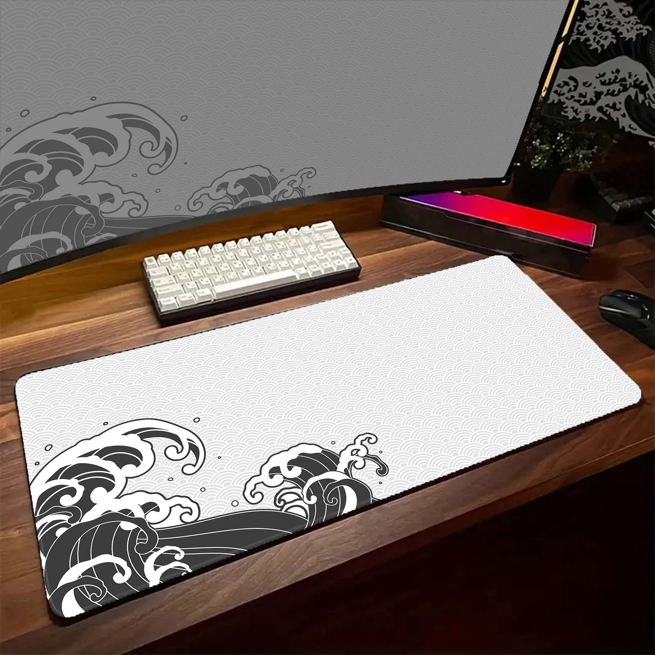 

Green Japanese Waves Mouse Pad Gamer XL HD New Large Home Mousepad XXL Mechanical Keyboard Pad Office Natural Rubber Non-Slip