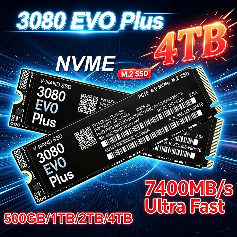Internal M.2 2280 NVMe SSD 3080 EVO plus PCIe4.0 X4 7400MB/s TLC 3D NAND 500‑4TB Solid State Storage for PS5 Gaming PC Desktop