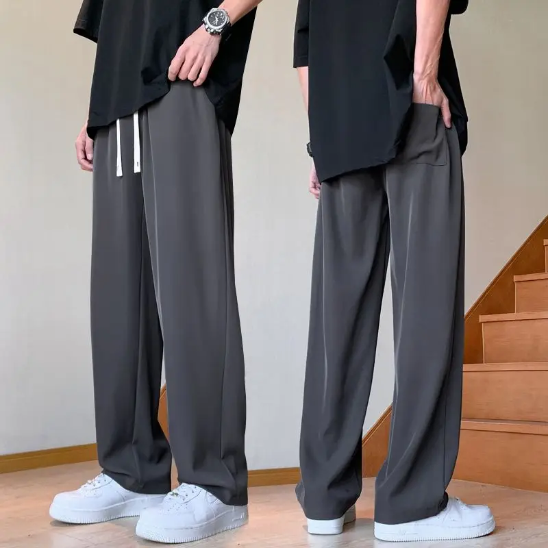 

Ice Silk Men's Pants Summer New Solid Color Thin Business Casual Trousers Outdoor All Match Breathable Straight Leg Sweatpants