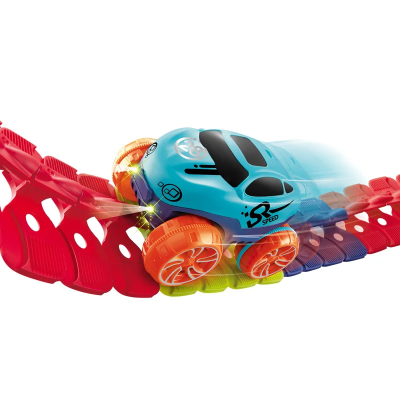 Piste interchangeable avec lumière LED, voiture de course, chemin de fer flexible, kit de jouets, voiture assemblée bricolage, piste de course, jouets pour enfants, cadeaux, 184 pièces