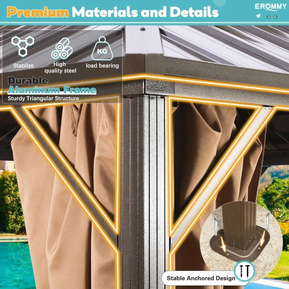 

10' X 12' Hardtop Gazebo Aluminum Frame Galvanized Steel Double Roof Outdoor Metal Gazebo Permanent Customizable