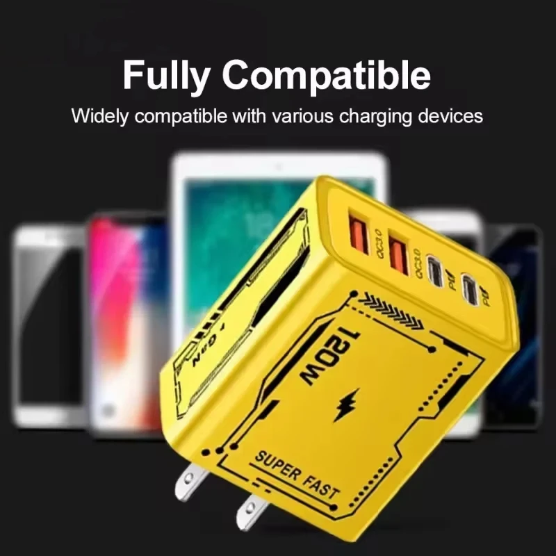 Szybka ładowarka Lenovo 120W USB 3.0 Type C z wtyczką EU/UK/US, 2USB+2PD, ultra szybka ładowarka do telefonów komórkowych, szybkie ładowanie dla iPhone Huawei 2026 — zdjęcie produktu 6