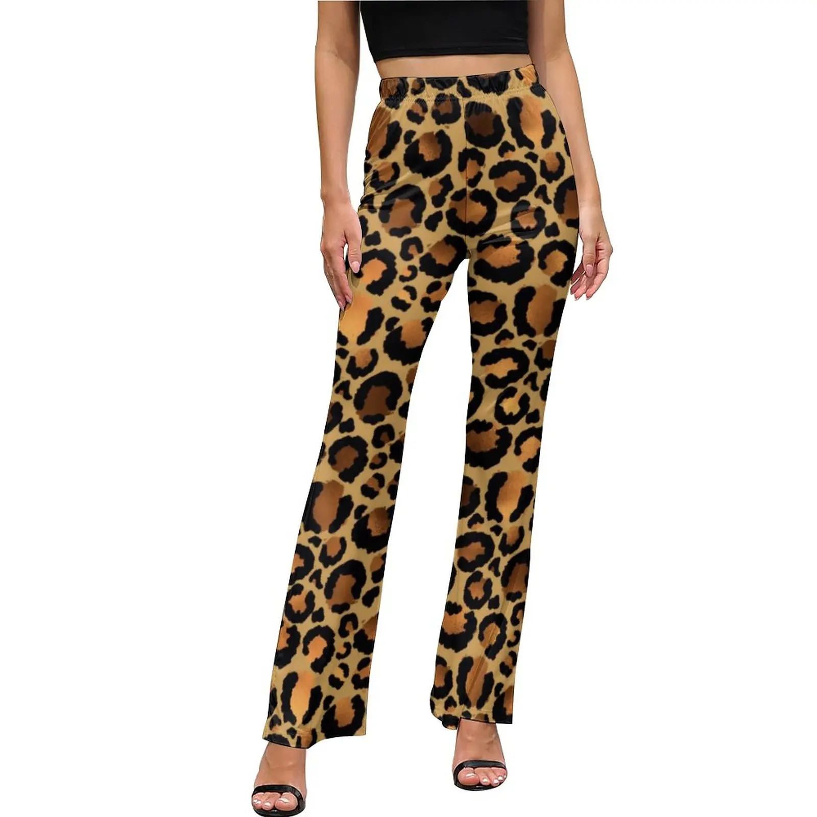 Elegant Brown Leopard Pants High Waist Wild Animal Print Street Fashion Flare Pants Summer Night Club Graphic Big Size Trousers