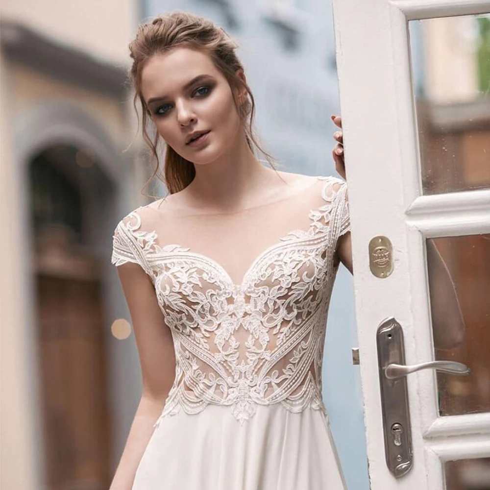Charming Strapless Wedding Dresses Short Sleeve Ivory Chiffon Bridal Vestido De Novia Exquisite New Robe De Summer