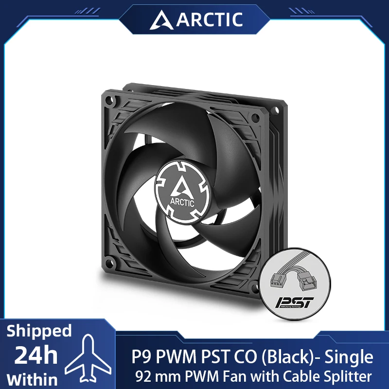 

ARCTIC P9 PWM PST CO Black Fan, 92 mm PWM Fan with Cable Splitter for Continuous Operation, 200-3000 RPM, Quiet and efficient