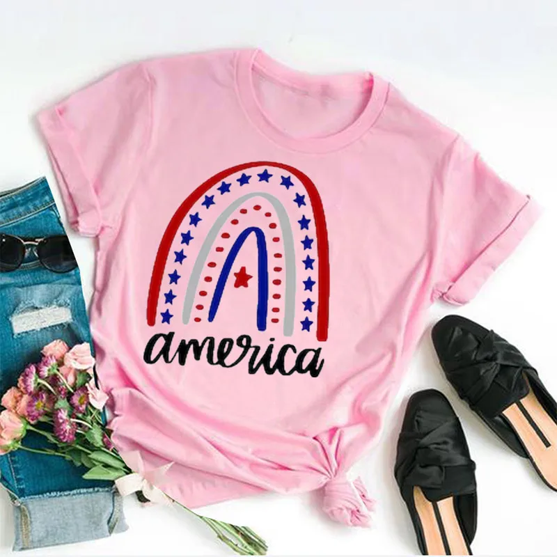 4th of July 2022 Shirt,America Rainbow 4th Of July Patriotic Independence Day Patriotic Family Freedom 100%Cotton goth y2k Shirt