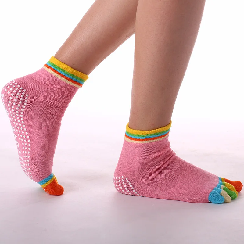 1 Pair Candy-colored Yoga Socks Rainbow Five-toe Split Non-slip Dance Socks Socks for Yoga Dancers