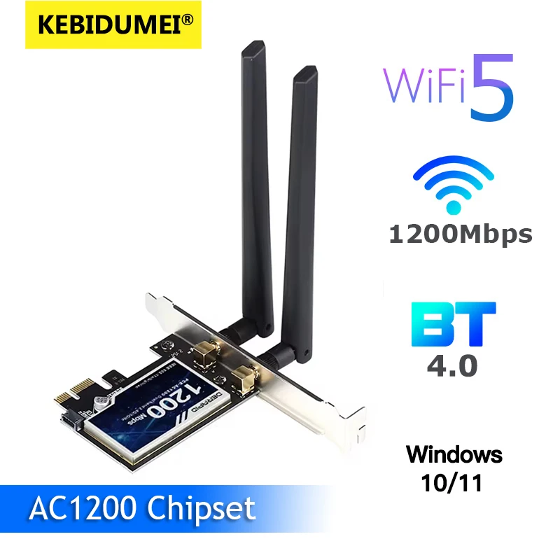 

WiFi6 AX200 PCIE WiFi-карта Bluetooth4.0 AC1200 WiFi 5, двухдиапазонный беспроводной адаптер 2,4G/5Ghz 802.11AX для настольных ПК с Windows 10/11