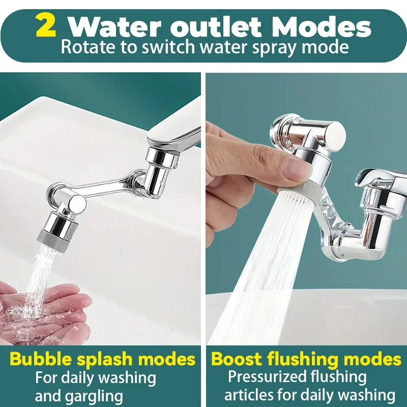 1080° Rotatable Faucet Extender Sprayer Head 2 Modes Universal Bathroom Tap Extend Adapter Aerator