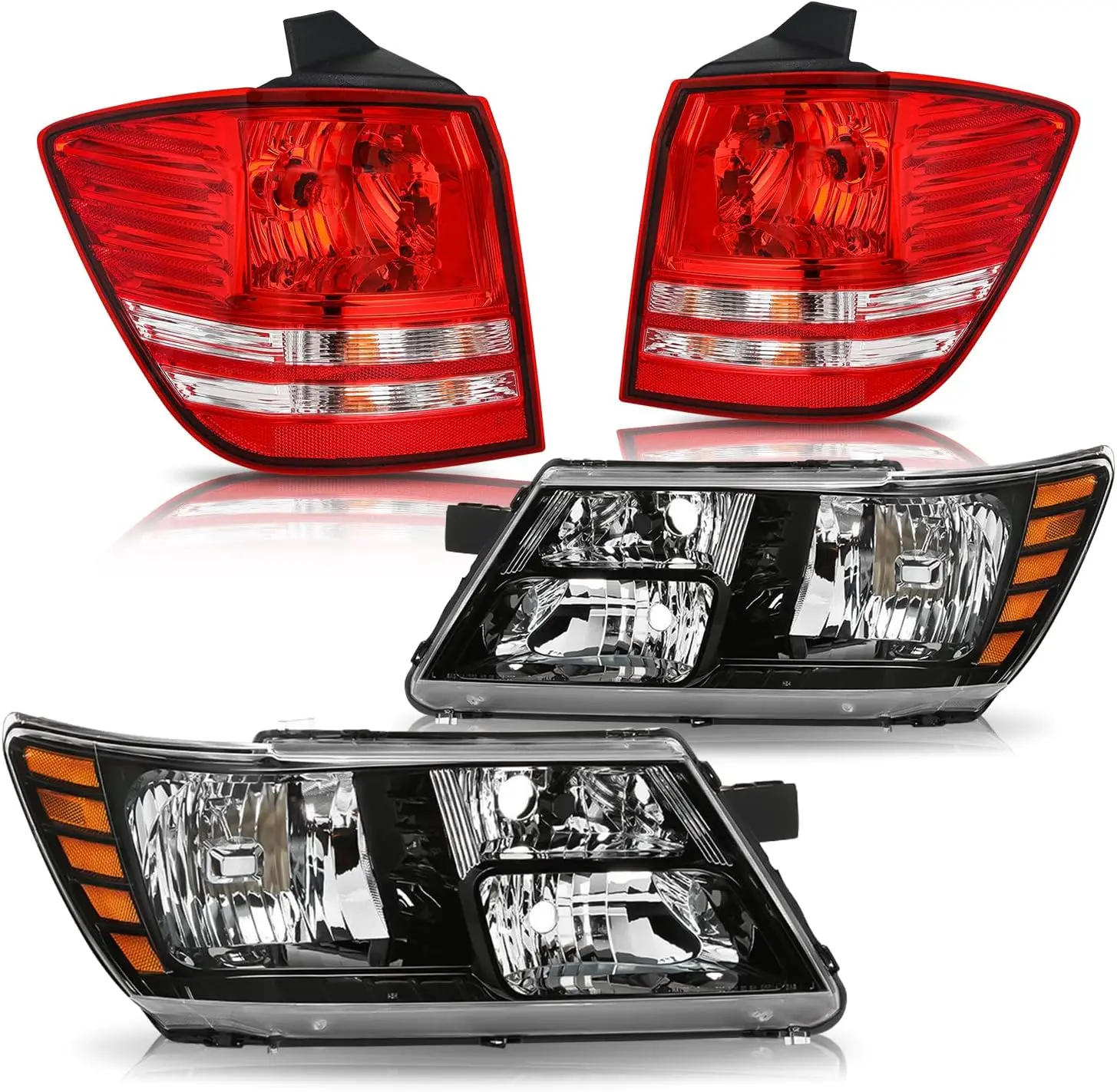 

Headlight Assembly and Taillight Set Replacement for 2009-2020 Dodge Journey Driver and Passenger Side Black Housing with High/L