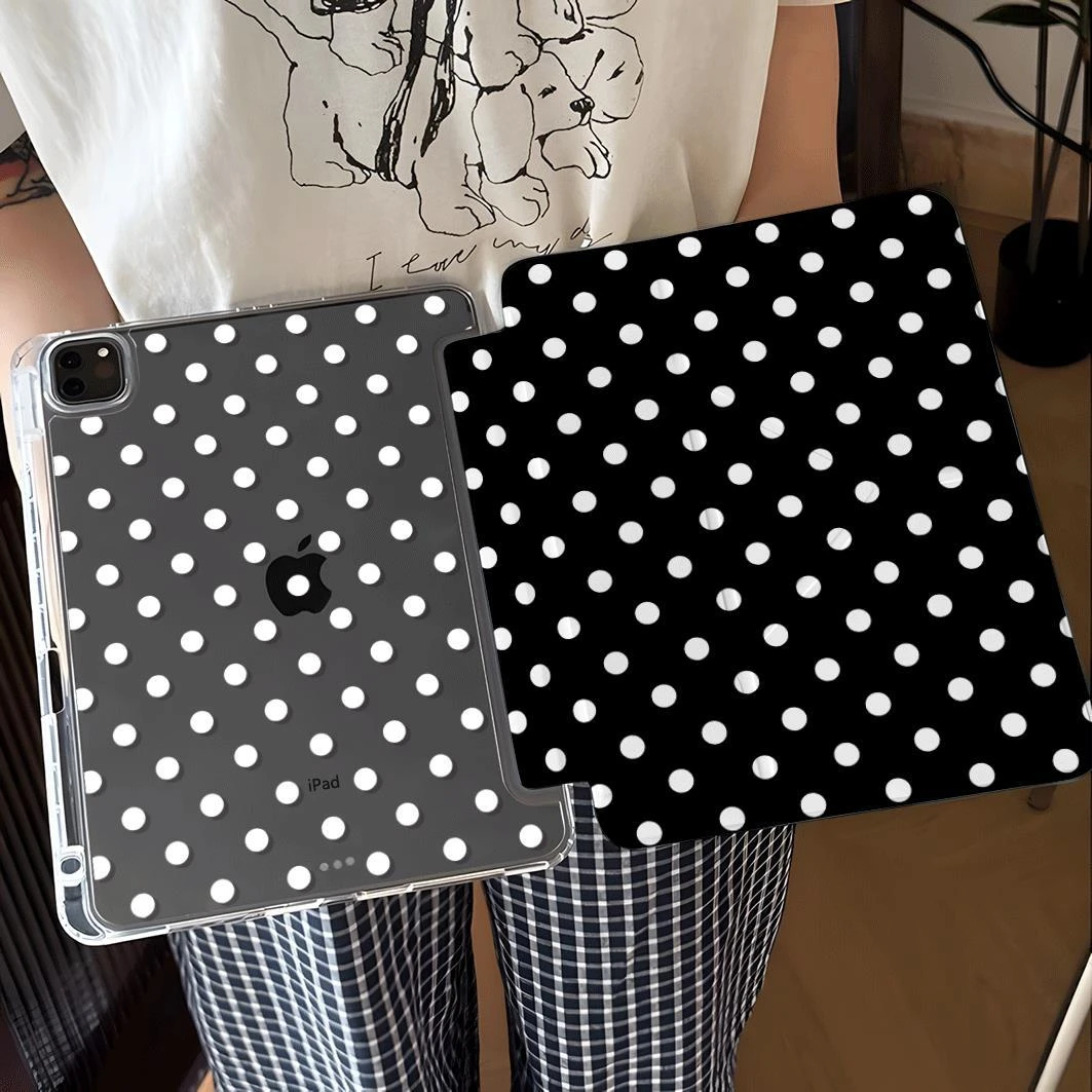 Simple Black Polka Dot Tablet Case For iPad Pro 11 12.9 13 A16 M2 M4 M3 M5 Shell 9.7 5/6/7/8/9/10/11th Mini Air 3 4 5 6 7 Cover