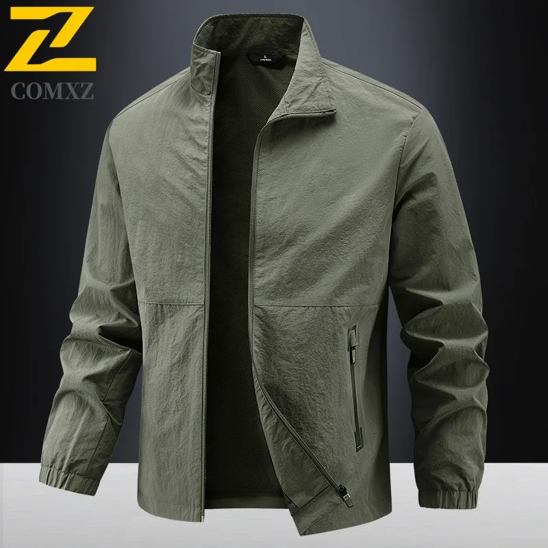 

COMXZ 2025 Mens Casual Jacket Spring Autumn Lightweight Stand Collar Loose Fit Plus Size Top Youth Fashion Outerwear 2502