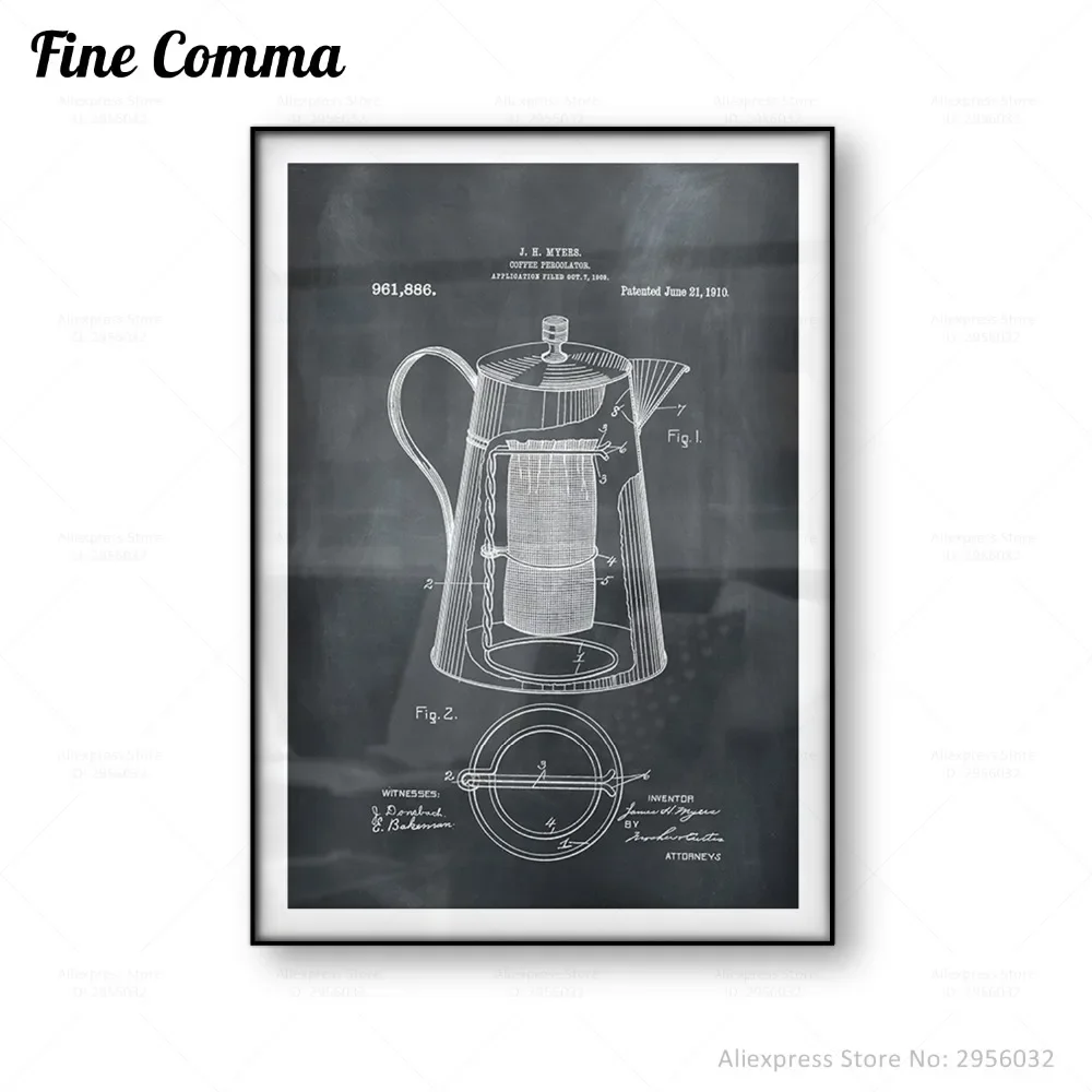 Coffee Wall Art Poster Coffee Percolator Patent Art Print Picture Breakfast Bar Cafe Decor Kitchen Canvas Print Home Wall Decor