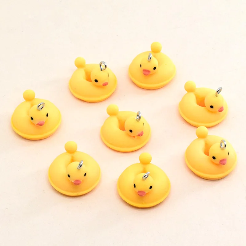 10pcs Cute Yellow Duck Swimming Circle Resin Charms Funny Cartoon Earring Keychain Pendant Accessory Jewelry Diy Make