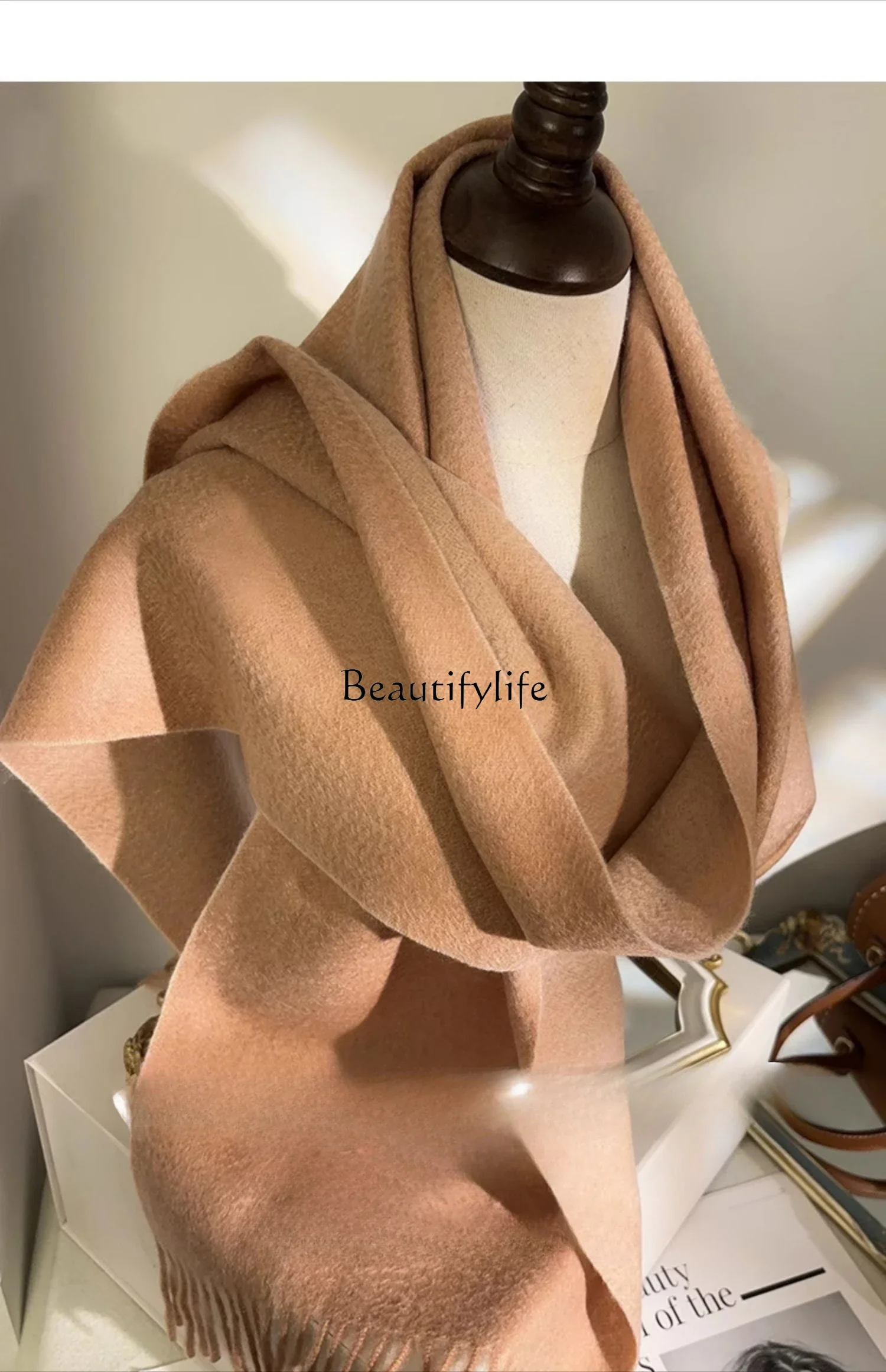 High-end pure cashmere scarf women's winter versatile double-sided water ripple thickened warm scarf shawl