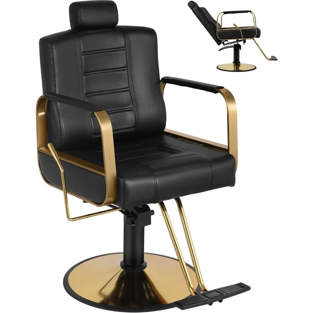 

Черное кресло для салона с откидной спинкой, для парикмахерской, кресло для укладки, сверхмощный гидравлический насос, регулируемая высота и съемный подголовник