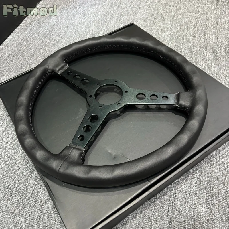 JDM Black Edition Car Racing Flat-Bottom Steering Wheel 14.5 Inch/360MM Universal Leather Sport Steering Wheel PCD70MM