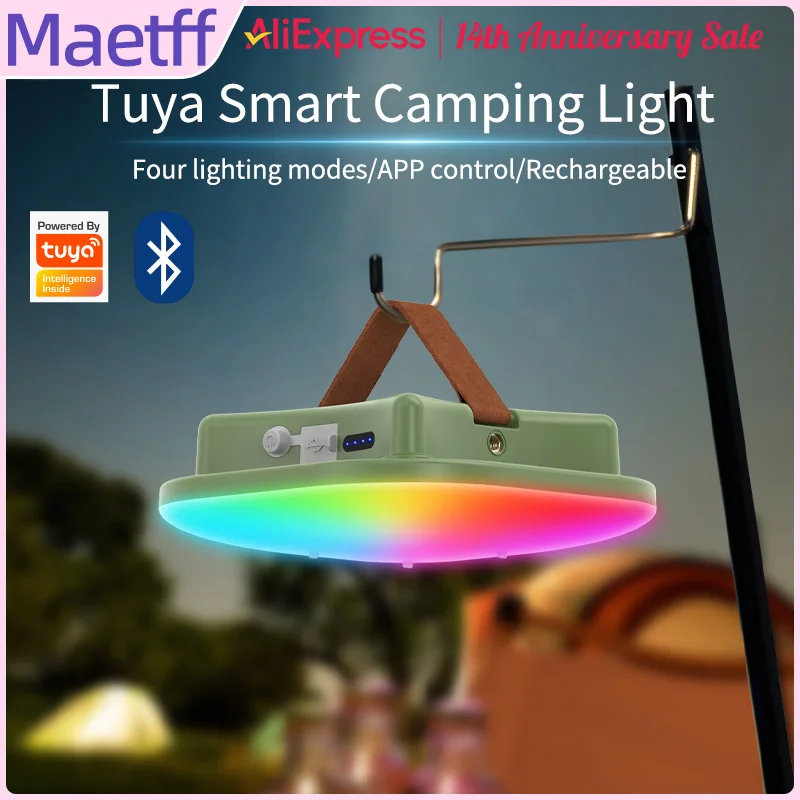 Maetff 80W Tuya Smart Camping Light USB Charging Portable Hanging Tent Lamp Flashlight Night Lantern With IPX65 Waterproof Light