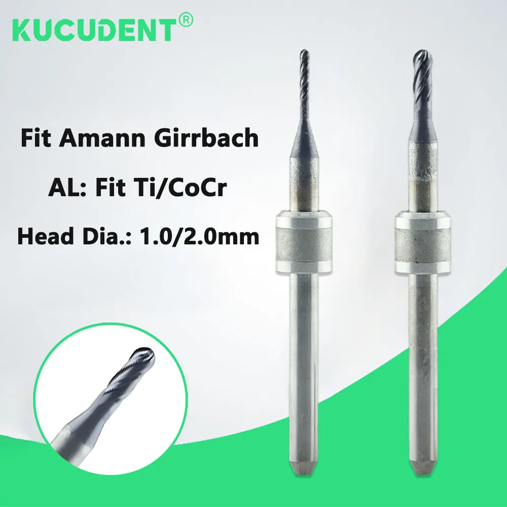 

Dental Milling Burs Compatible with Amann Girrbach 1.0/2.0mm AL Fit Ti/CoCr Drills Cutter Tools Open System CAD/CAM Precision