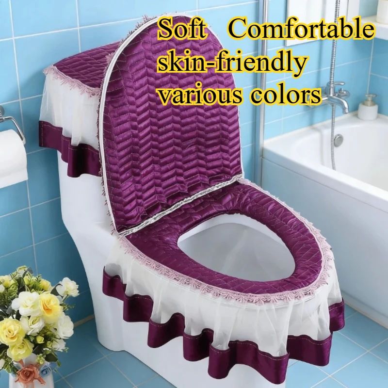 

Толстая накладка на сиденье унитаза с европейским кружевным декором, мягкая, многоразовая, на молнии, моющаяся, универсальные аксессуары для ванной комнаты, универсальные накладки