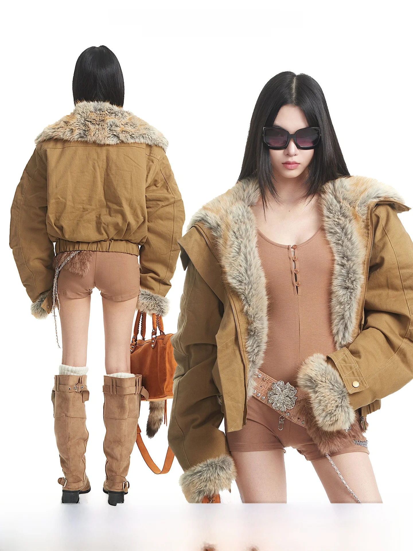 

UNCMHISEX Американская ретро-куртка для женщин из хлопка с большим меховым воротником, теплая, свободного кроя, зимняя верхняя одежда, женский топ