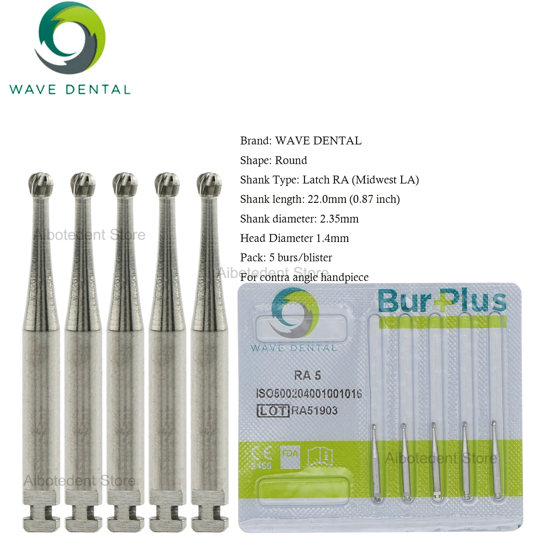 WAVE Dental Bur Plus Low Speed Drill Tungsten Carbide Latch Round RA series 1 - 8 41