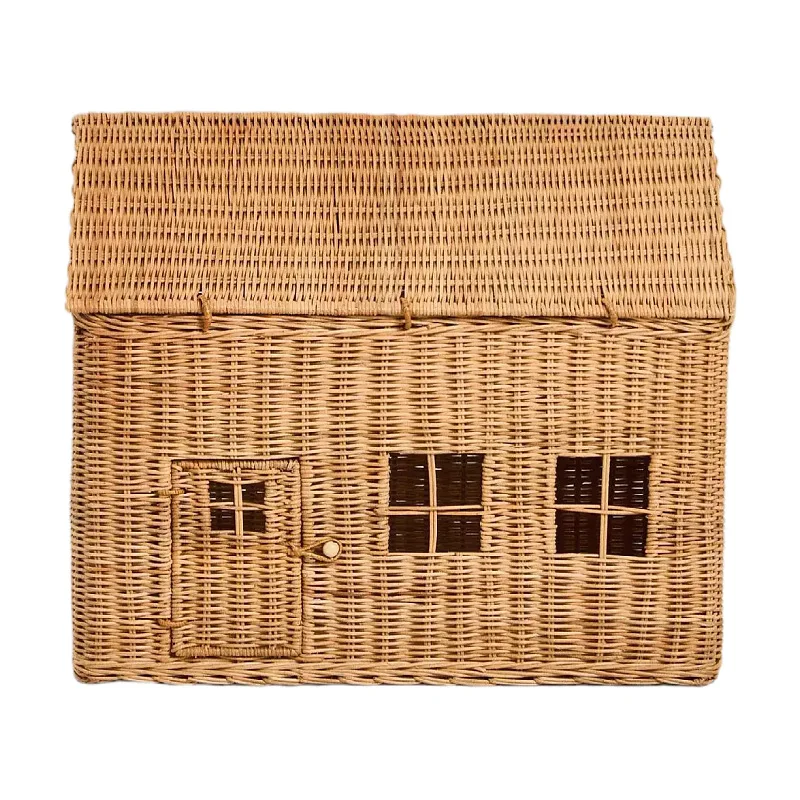 Hand woven small house, storage basket rattan, plush storage basket