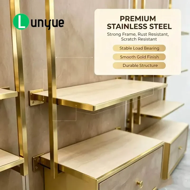 Luxury Stainless Steel Titanium Plated 4 Layer Black Glass Wall Mounted Floating Shelf Rack Durable Eco Friendly Home Decor