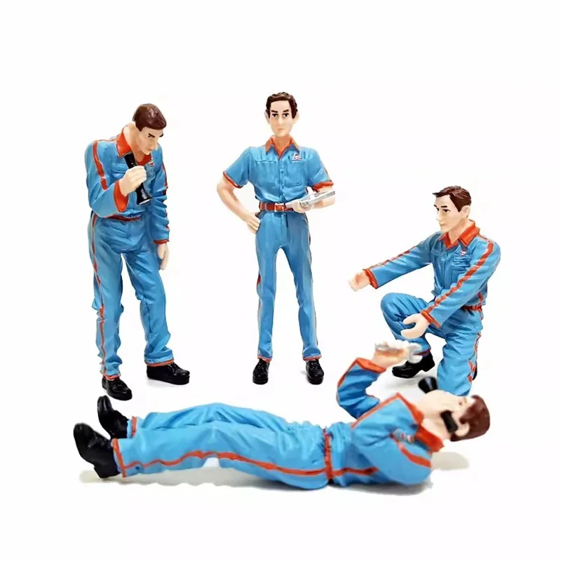 1/18 Scale 4Pcs Resin Repairman Model Vehicle Repair Factory Repair Worker Scene Accessories Action Figure Toy Gift Collection