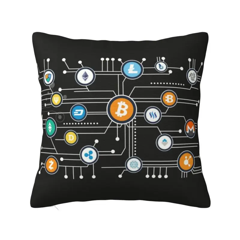 Cryptocurrency Bitcoin Altcoin Blockchain Logo Cushion Cover Ethereum Soft Modern Pillow Case