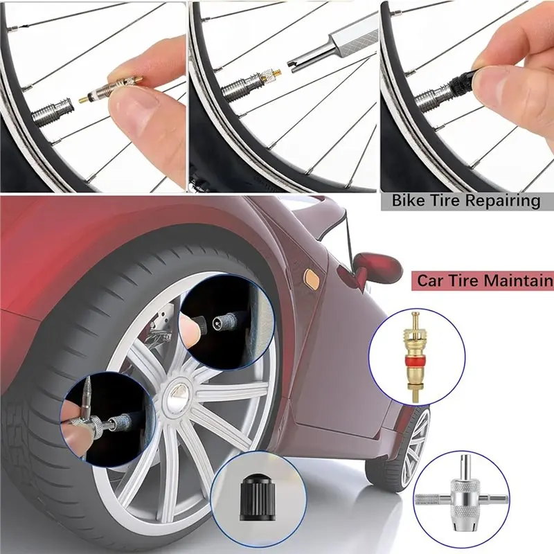 ABSJ-R134A R12 A/C Schrader Valve Stem Core Remover Tool, Tire Valve Stem Removal Tool Kit For Car Bicycle Tyre RV Truck