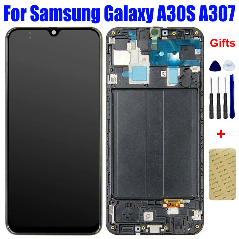 

For Samsung Galaxy A30S A307 A307F A307G A307YN LCD Display Panel Matrix Module with Touch Screen Digitizer Glass Assembly Frame