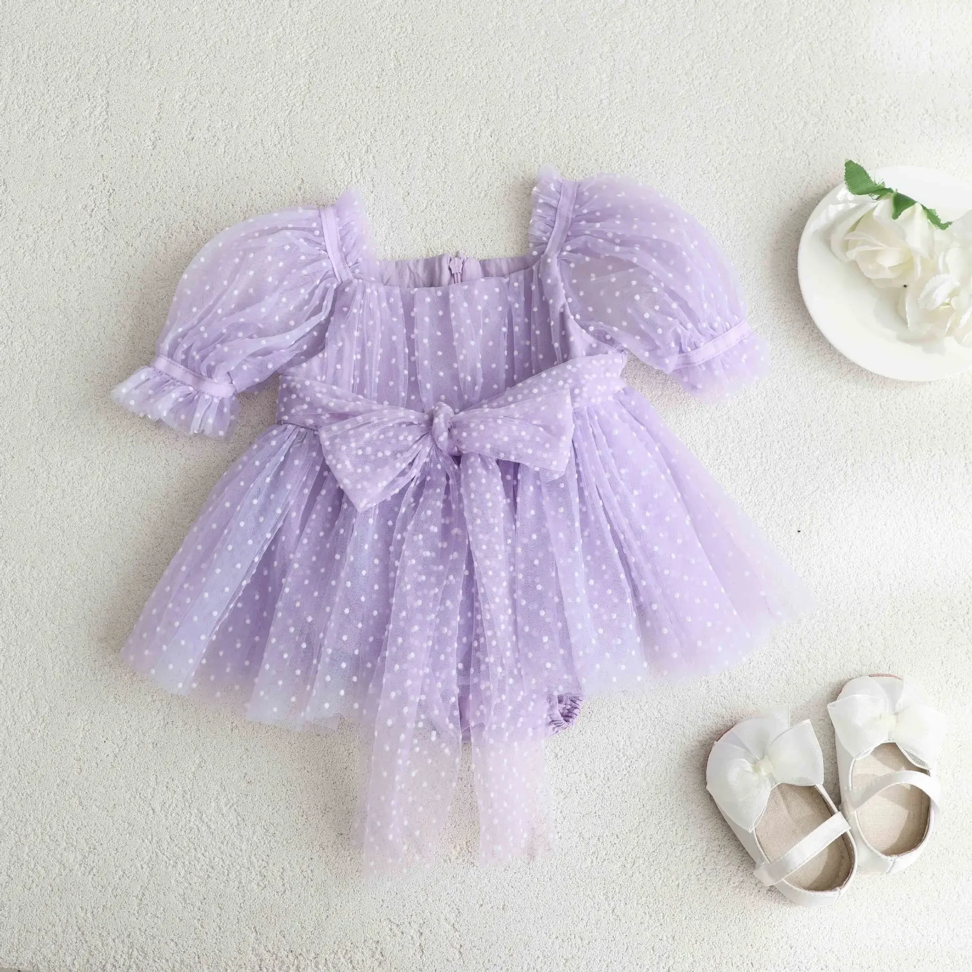 2025 Summer Baby Clothing 0-2 Y Newborn Toddler Princess Dress Girls Outfit Polka Dot Mesh Dress for Infant Girls