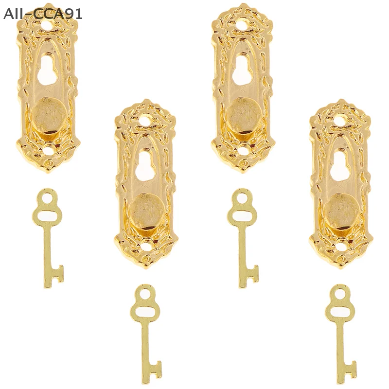 

CCA91-1/12 Doll House Miniature Mini Golden Metal Door Handle with Key Hardware