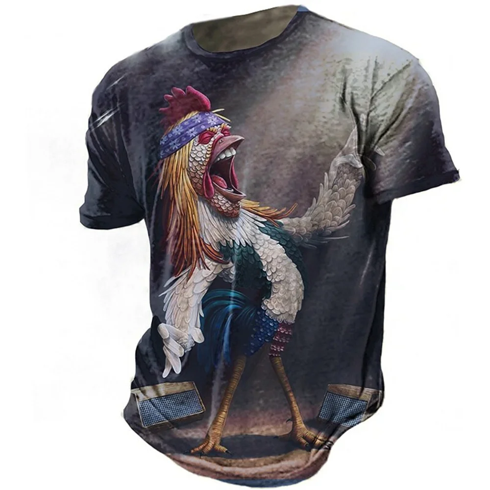 Summer Vintage Cartoon Rooster Print T Shirts For Men Streetwear Comfortable Crew Neck Short Sleeve Tees Casual Sports Tops 3XL