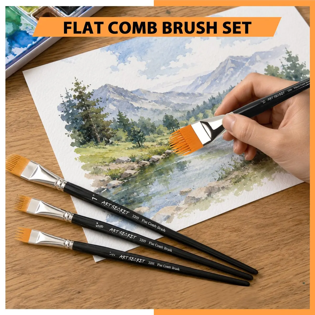 A74U Grainer Brush Set-5pcs Flat Comb Brushes for Texture Painting Perfect for Artists Acrylic, Watercolor and Oil
