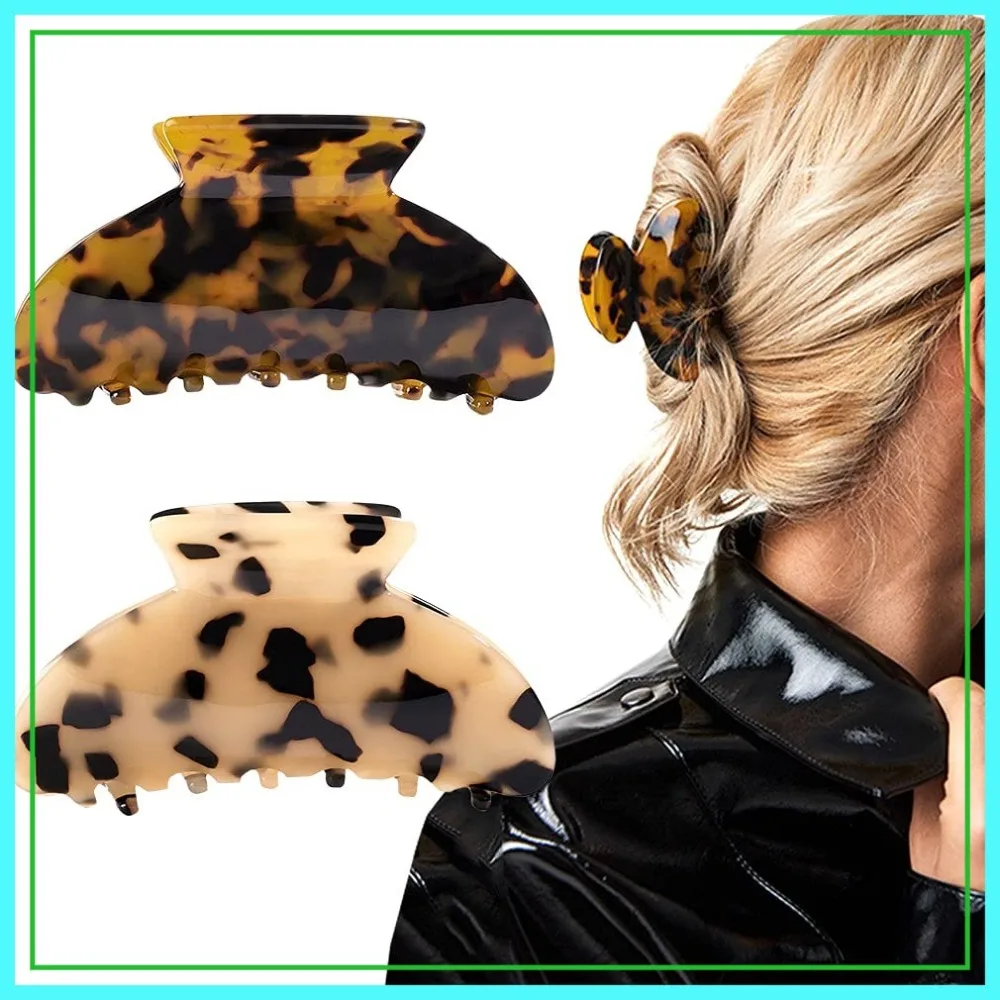 

2PCS Hair Claw Banana Clips Tortoise Barrettes Celluloid French Design Leopard Print Large Fashion Accessories for Women Girls