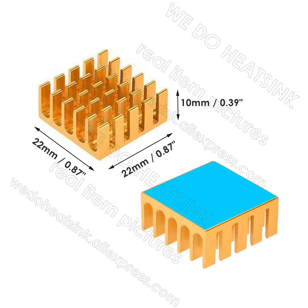 22x22x10mm Gold Heatsink Radiator Heat Sink for CPU GPU VGA RAM VRAM VRM IC Module PCB with Thermal Conductive Adhesive Tape